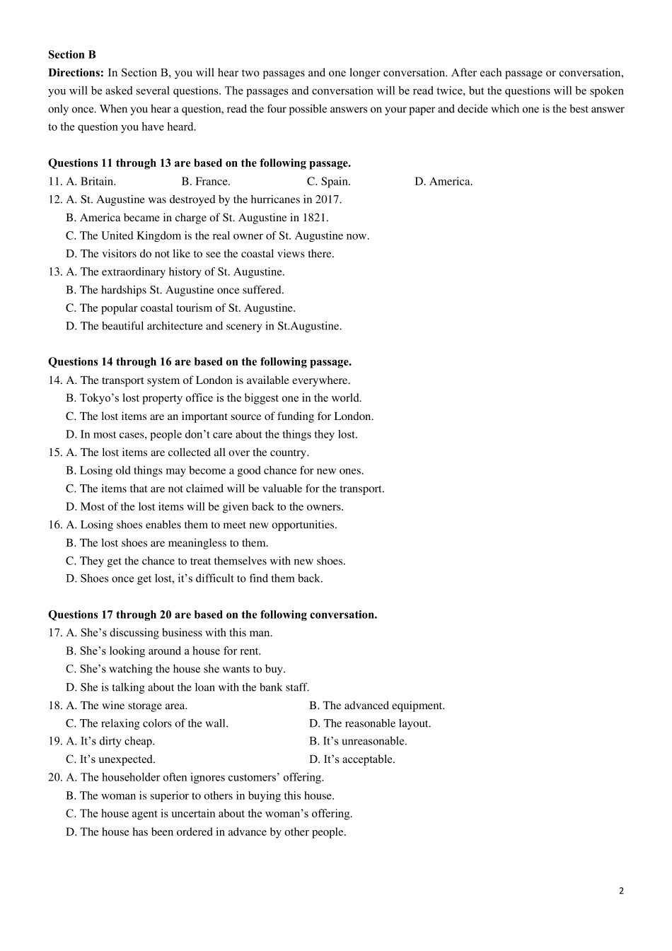 上海高考英语真题2018秋考试卷附答案_第2页