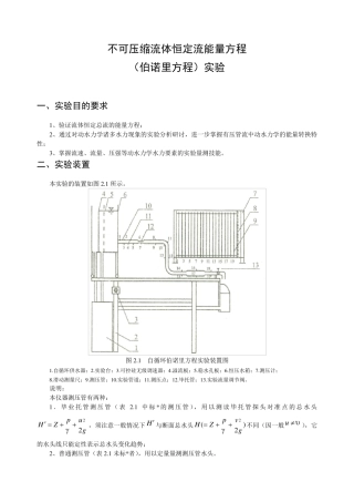 不可压缩流体恒定流能量方程(伯诺里方程)实验