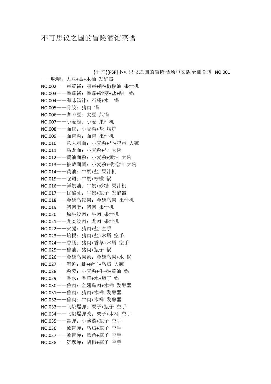 不可思议之国的冒险酒馆菜谱_第1页