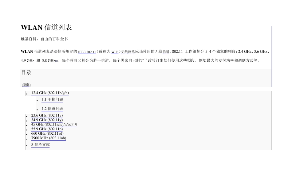 不同国家WLAN信道列表及其要求_第1页