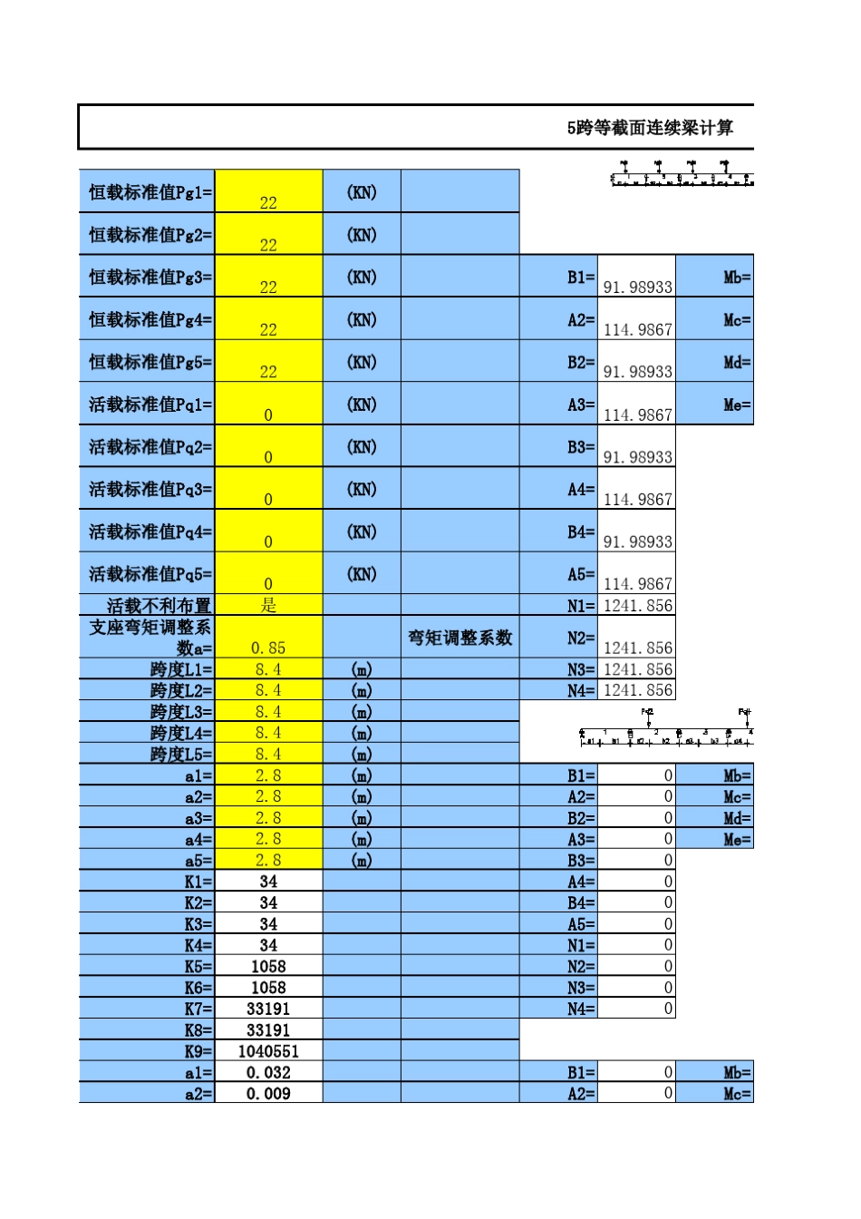 不等跨等截面连续梁内力计算_第1页