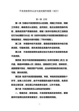 不良贷款责任认定追究操作规程