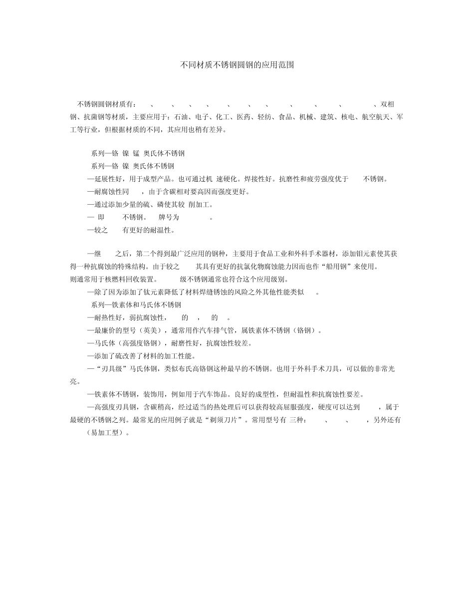 不锈钢不同钢号的用途_第1页