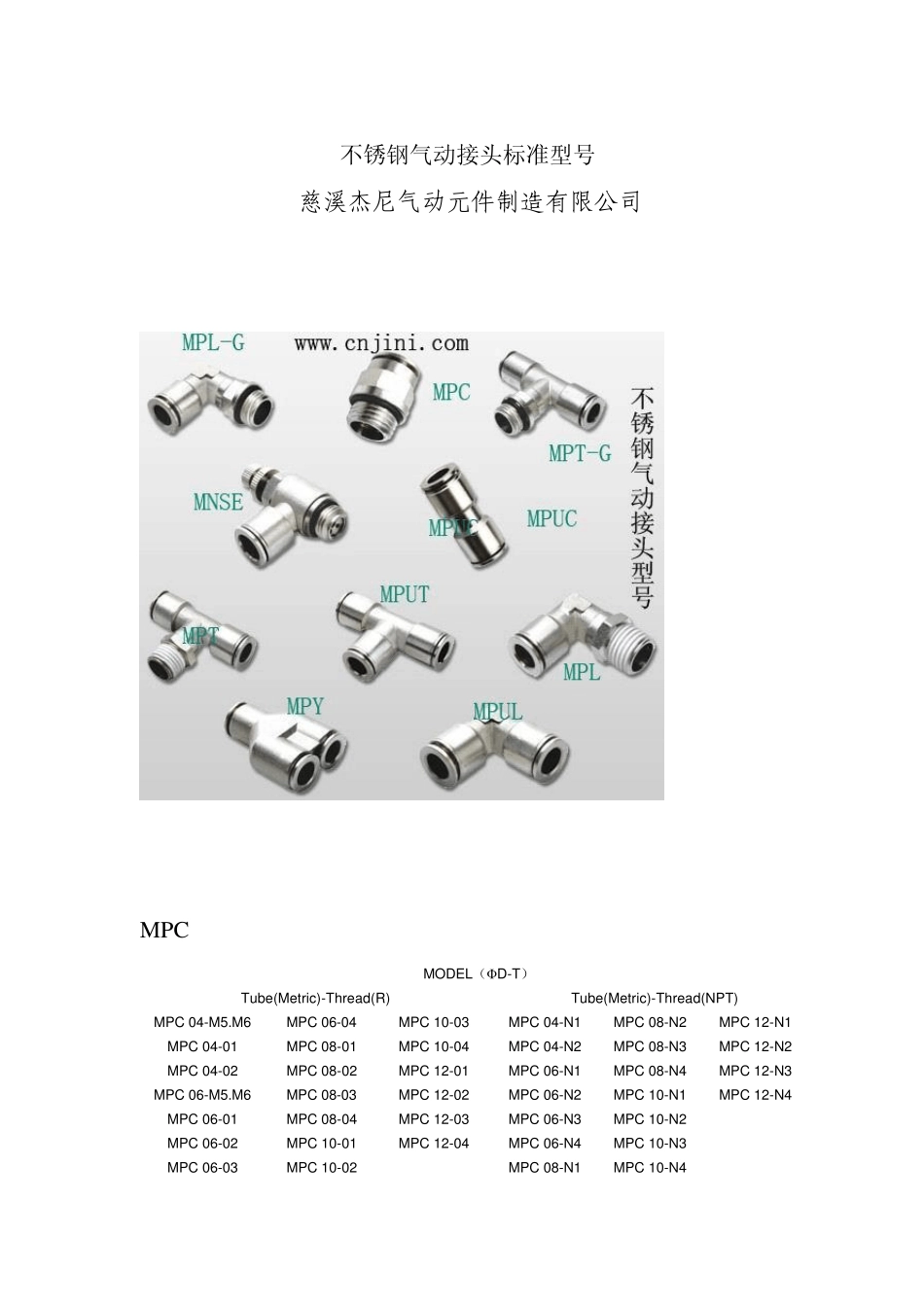 不锈钢气动接头标准型号_第1页
