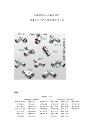 不锈钢气动接头标准型号