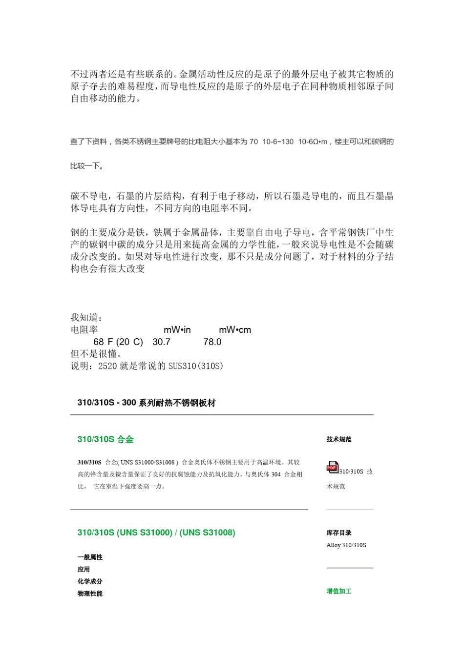 不锈钢类导电集合信息如下表可知,导电性从好到差,铁的导电性在金属中排列第16位。金属在20℃时的电阻率为_第2页