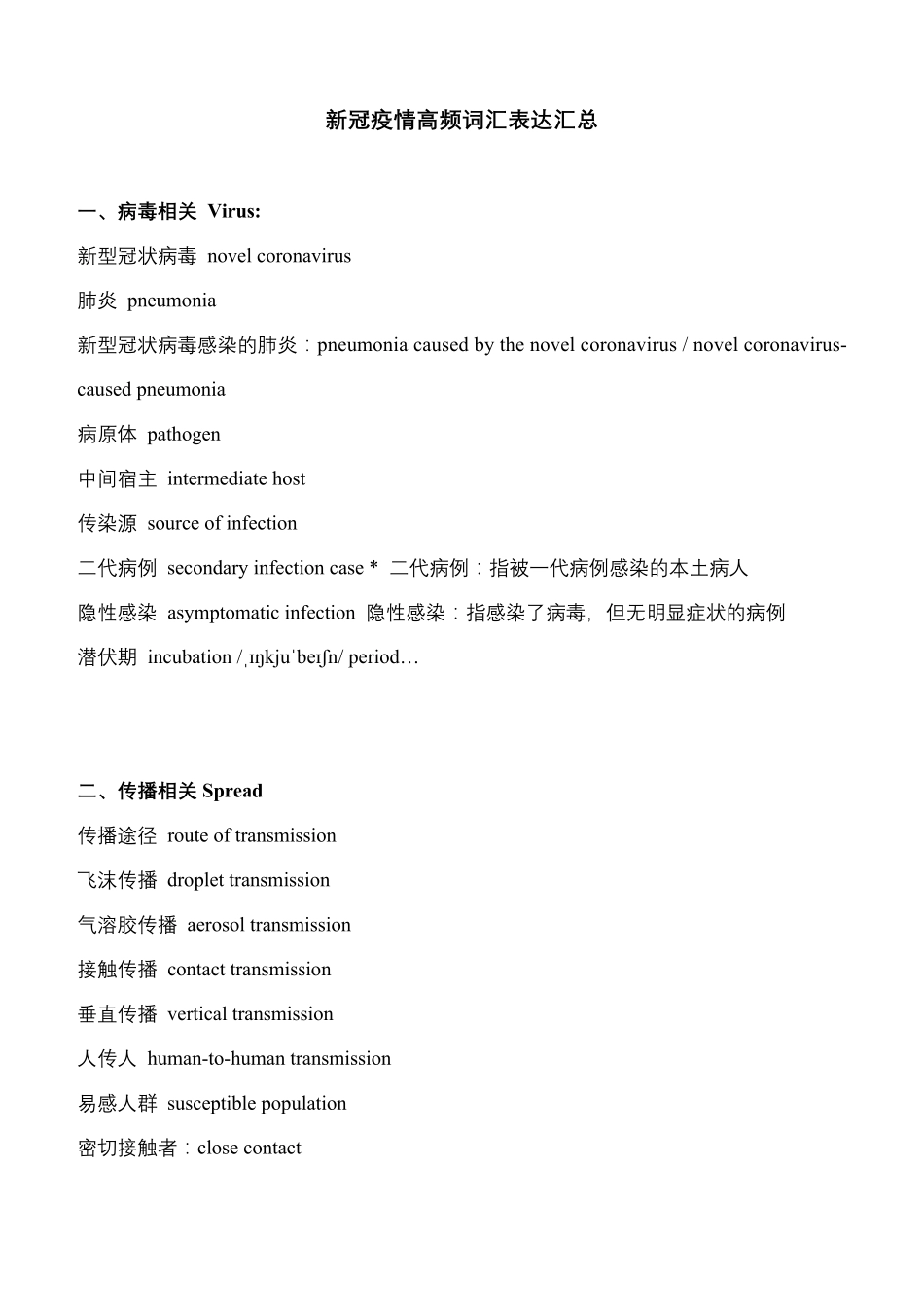 与新冠疫情相关的英语常用词汇总关于新冠疫情单词_第1页