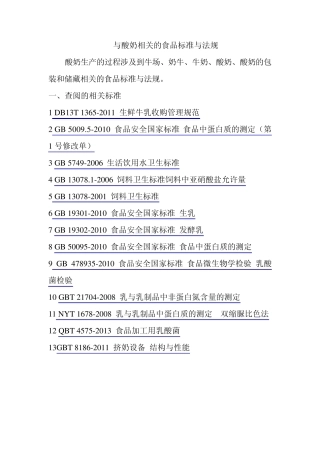 与酸奶相关的食品标准与法规