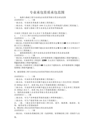 专业承包资质承揽范围