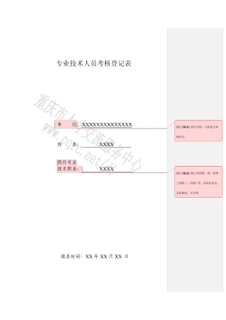 专业技术人员考核登记表(样表)