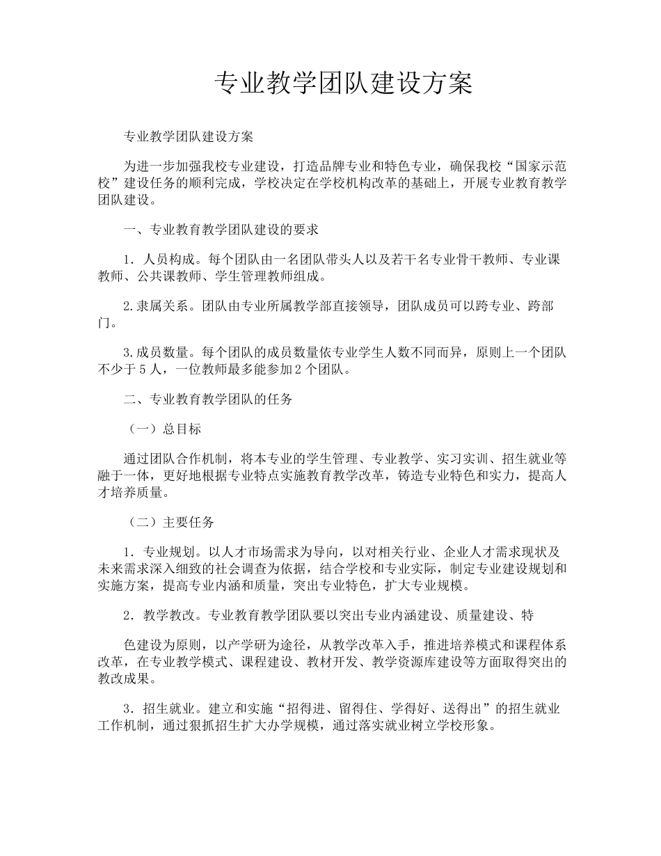 专业教学团队建设方案_第1页