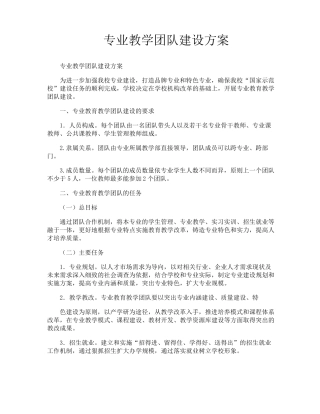 专业教学团队建设方案