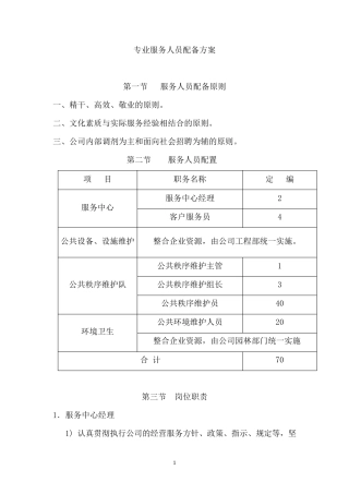 专业服务人员配备方案