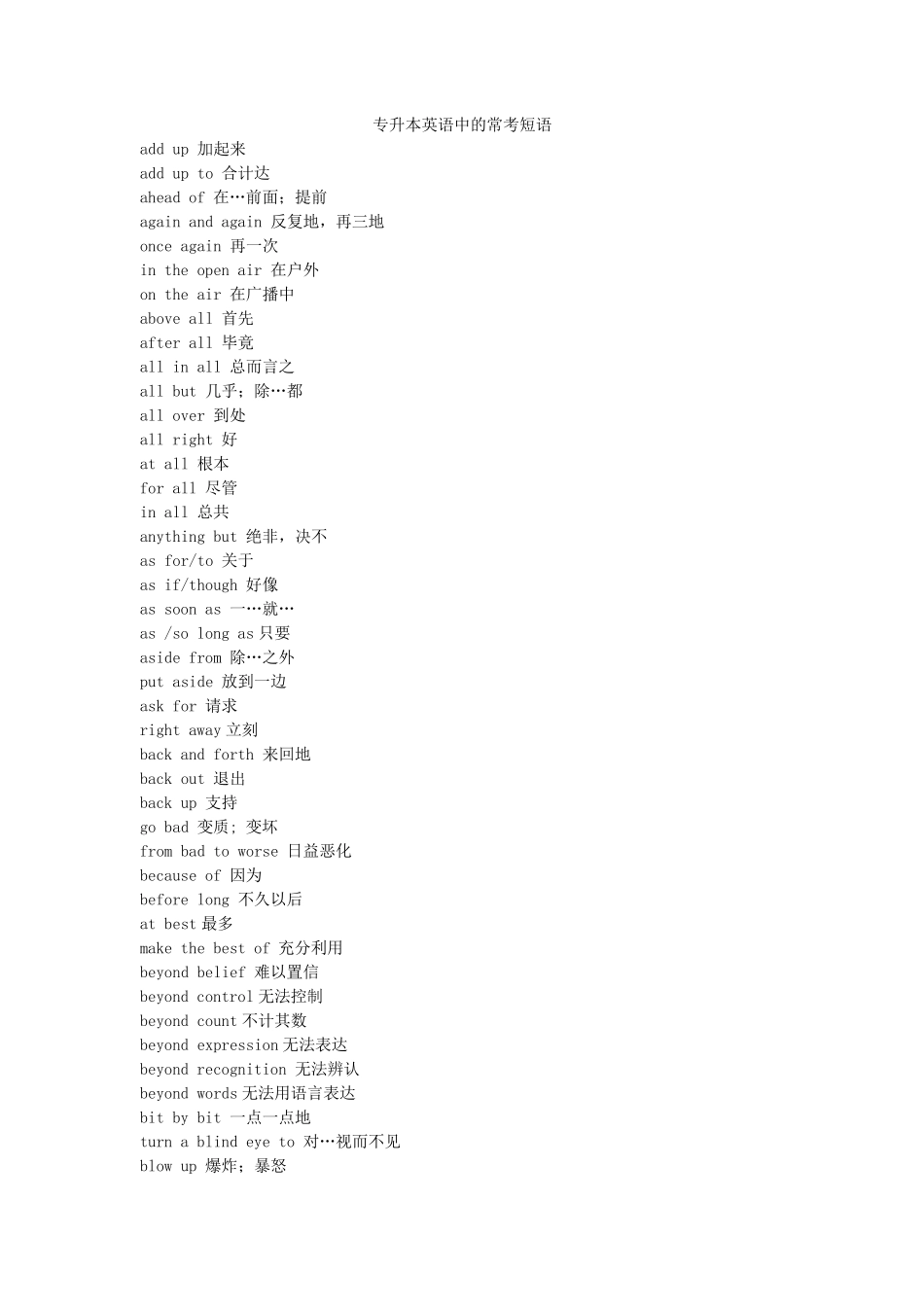 专升本英语中的常考短语_第1页