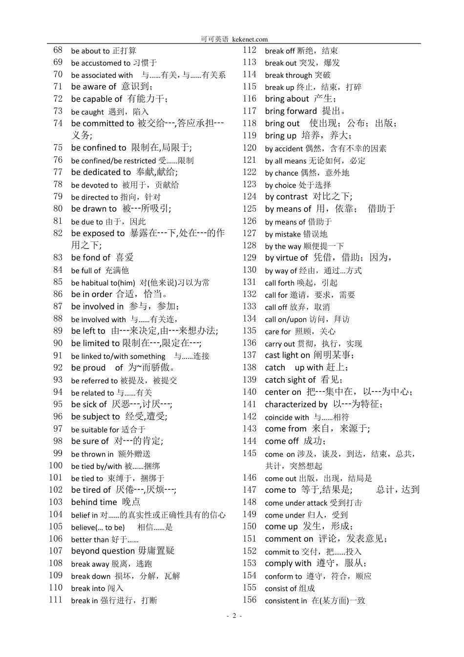 专四完形填空词组及固定搭配常考汇总_第2页