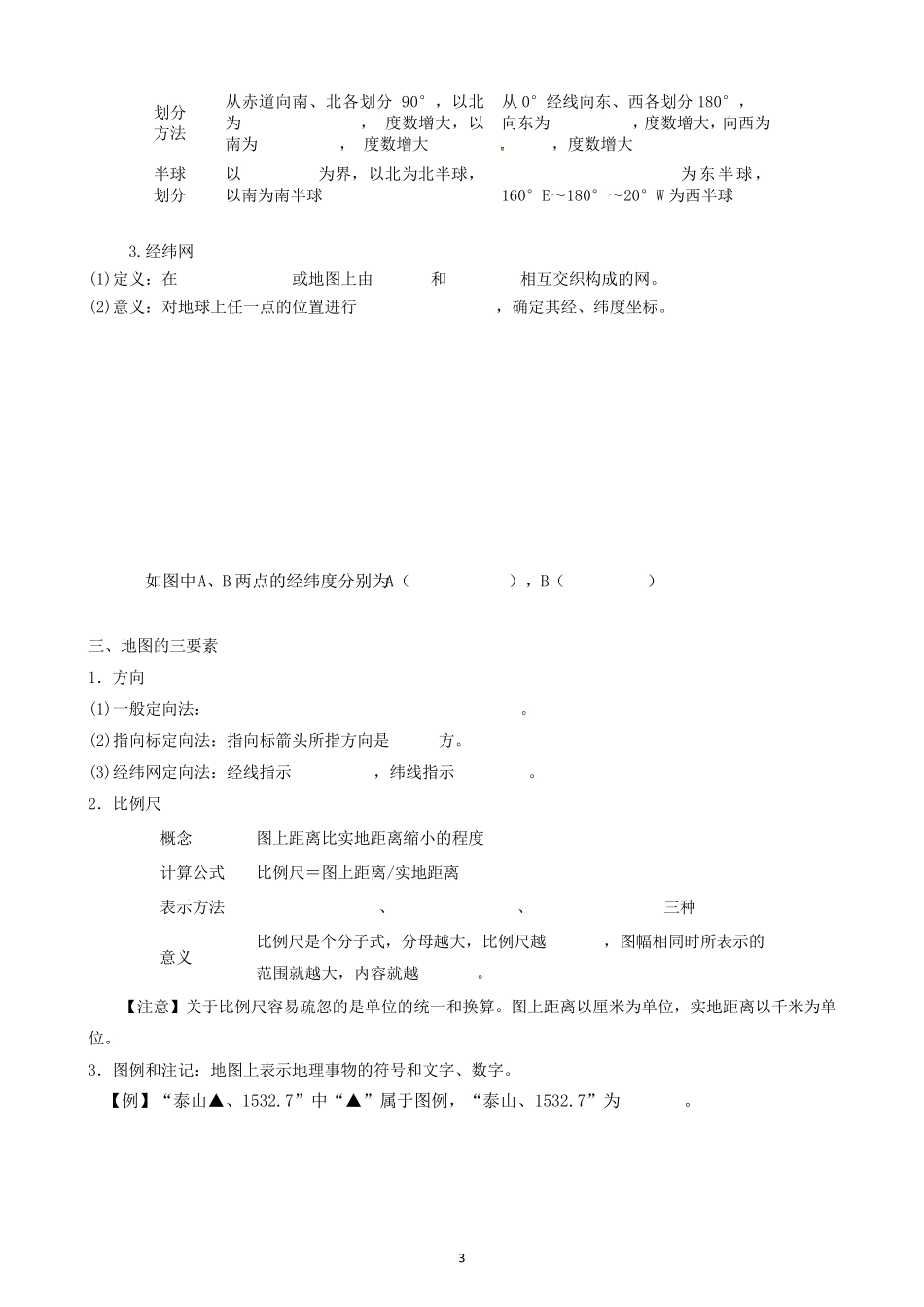 专题1—地球与地图知识框架与练习_第3页