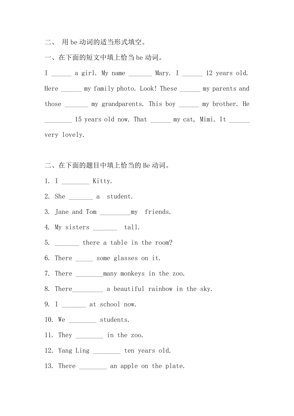 专题一be动词练习题(小学)_第2页