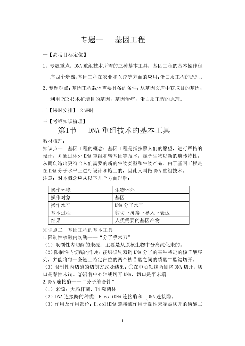 专题一、基因工程知识点归纳_第1页