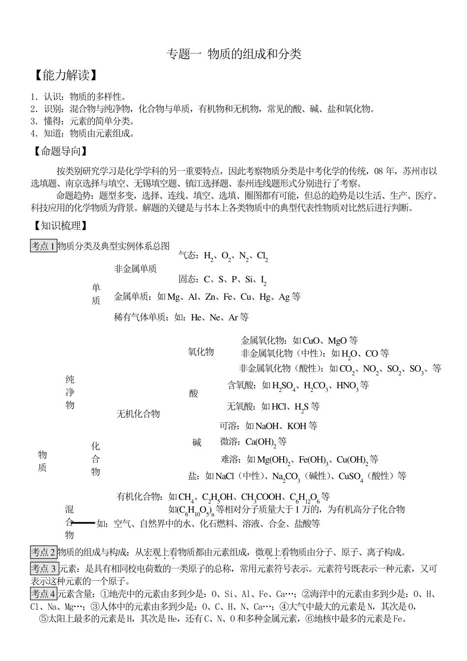 专题一物质的组成和分类_第1页