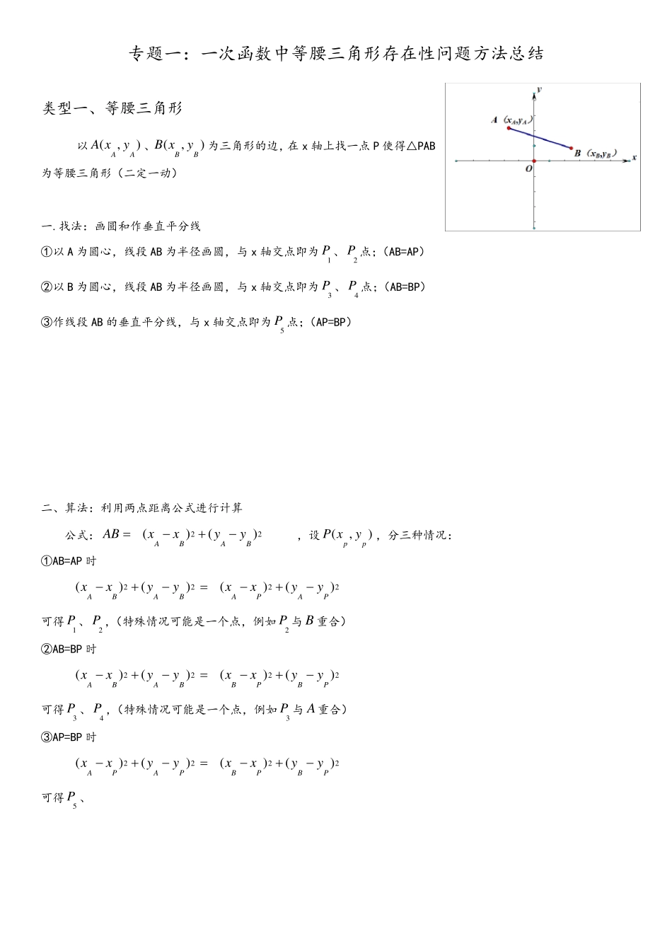 专题一：一次函数中等腰三角形存在性问题方法总结_第1页
