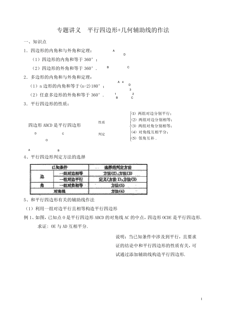 专题二：平行四边形常用辅助线的作法(精排版)_第1页