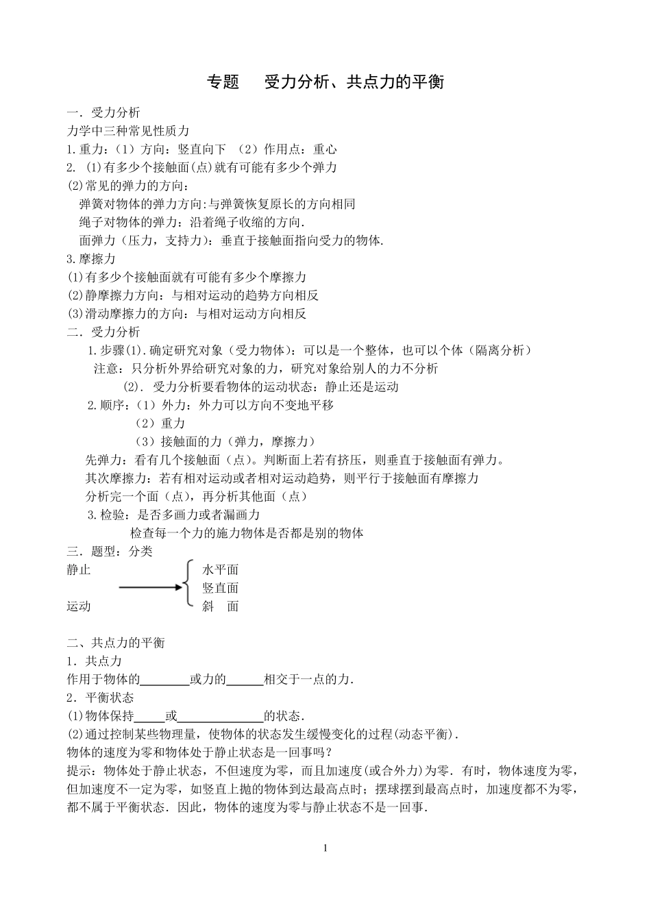 专题受力分析_共点力的平衡_第1页