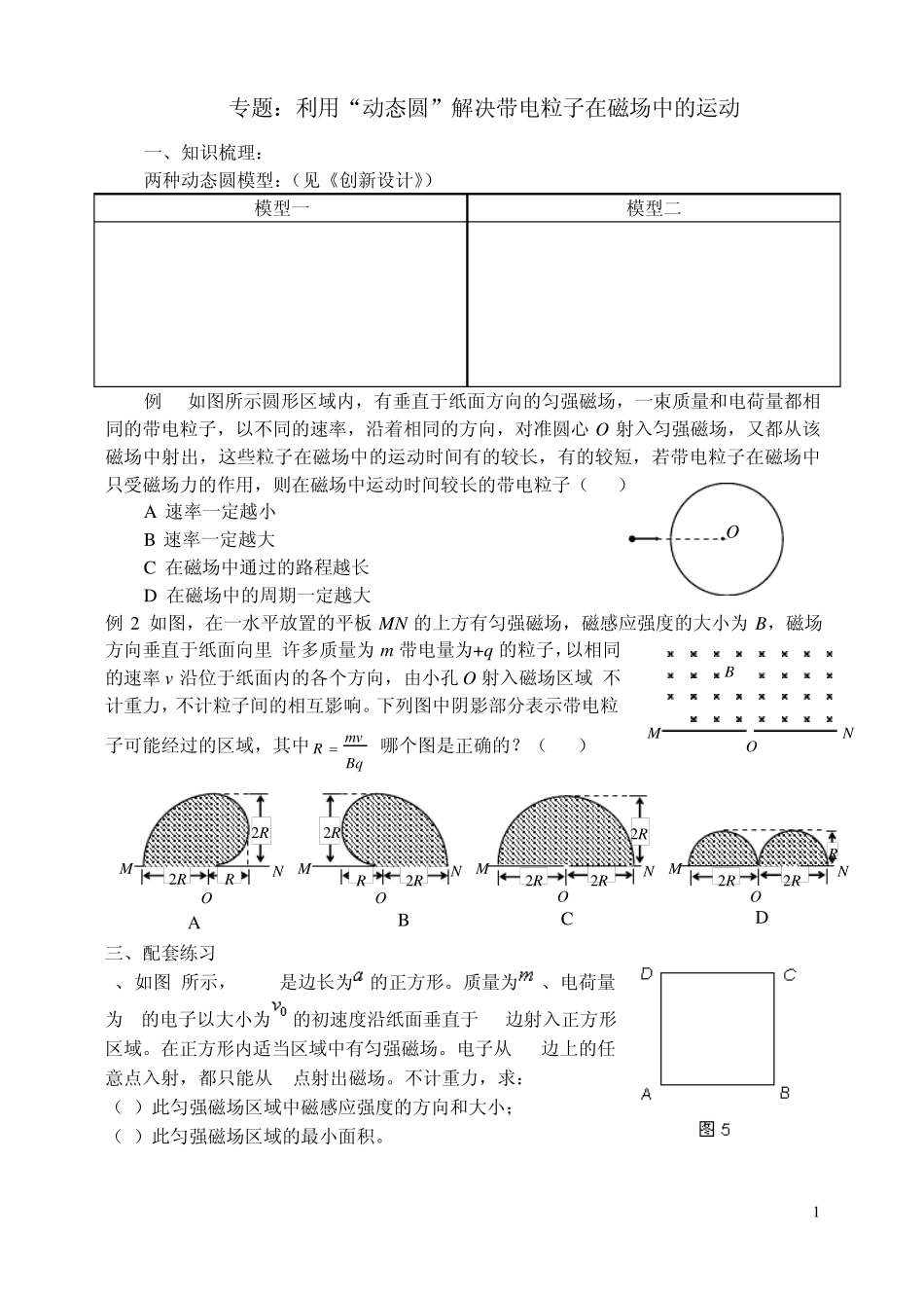 专题：利用“动态圆”解决带电粒子在磁场中的运动_第1页