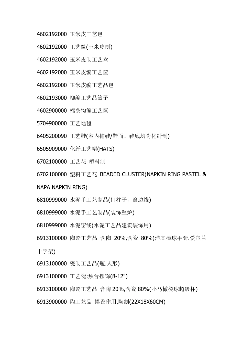 世上最全最具体的工艺品进出口报关海关商品编码_第2页