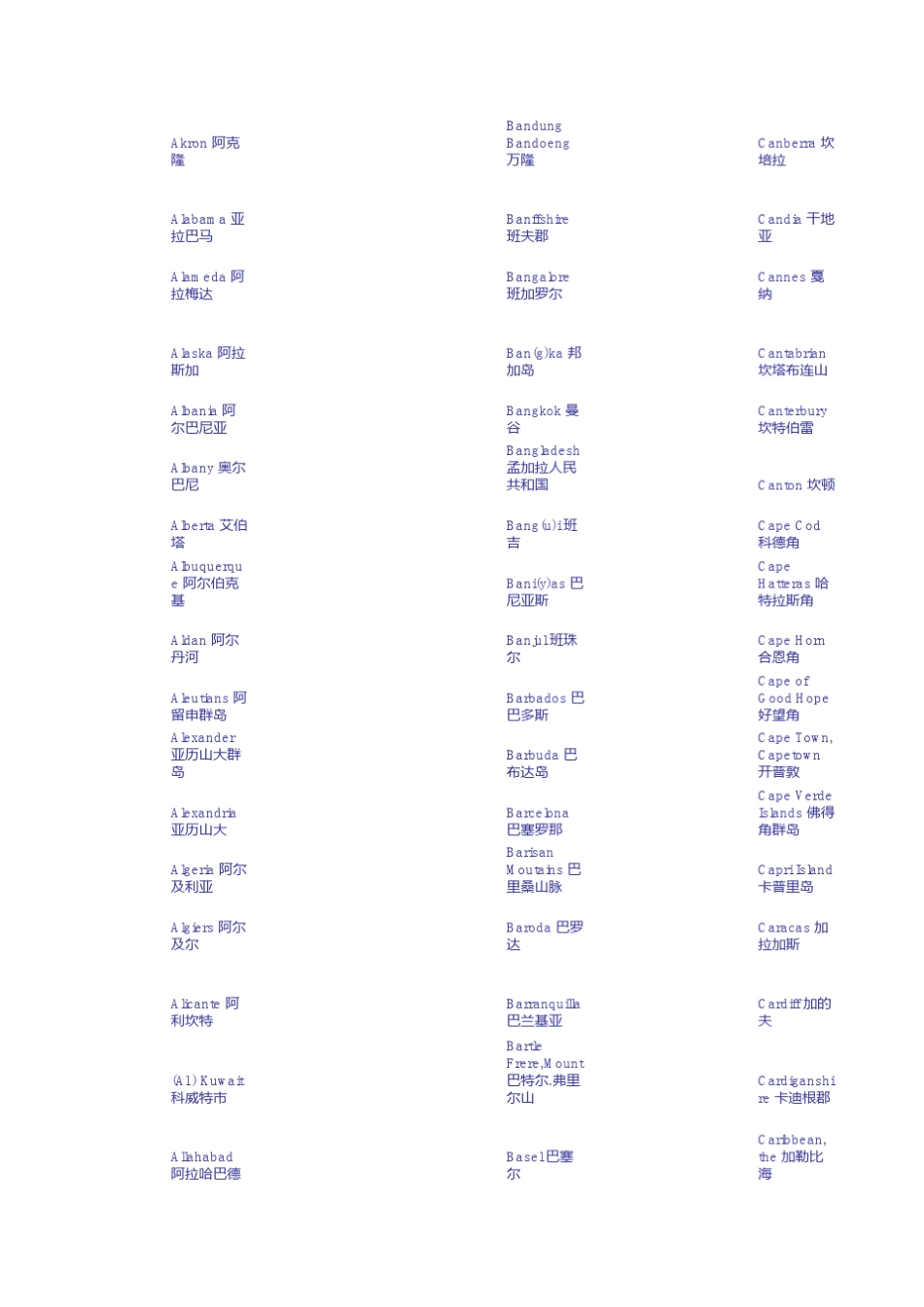 世界主要城市地名(中英对照)_第3页
