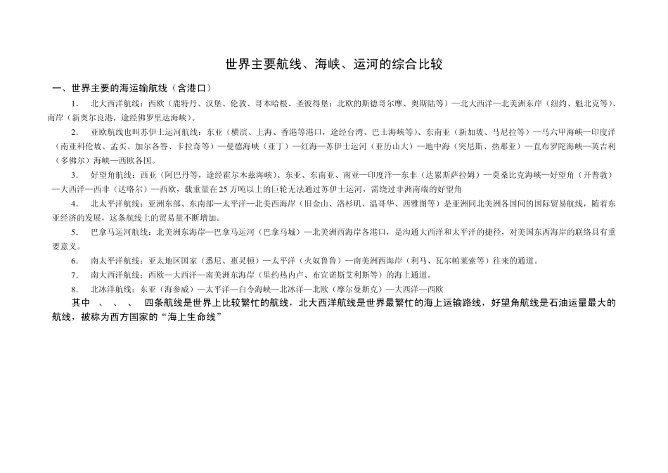 世界主要航线、海峡、运河的综合比较_第1页
