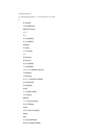 世界化妆品品牌大全,从字母A到Z等上万个品牌