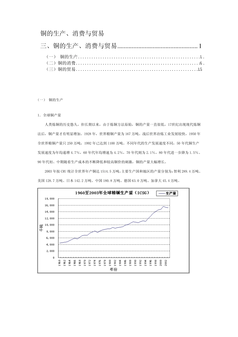 世界及中国铜产量、消费量及出口量分析_第1页