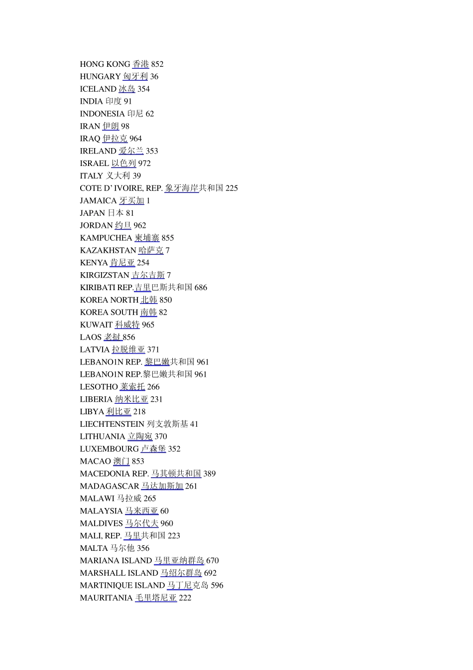 世界各国家电话号码_第3页