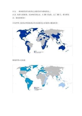 世界各国护照的免签证世界地图