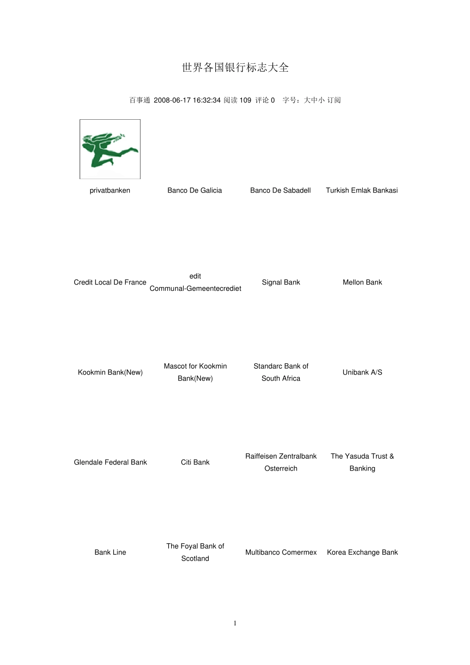 世界各国银行名称及标志_第1页