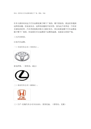 世界各大汽车品牌归属生产厂商、国家、车标