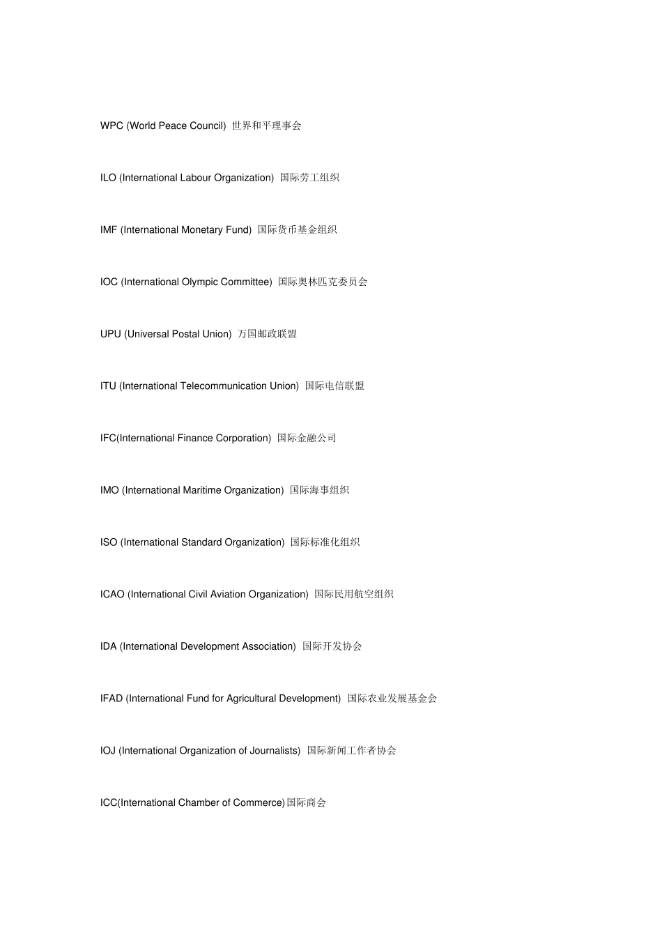 世界各大组织的英文缩写_第2页
