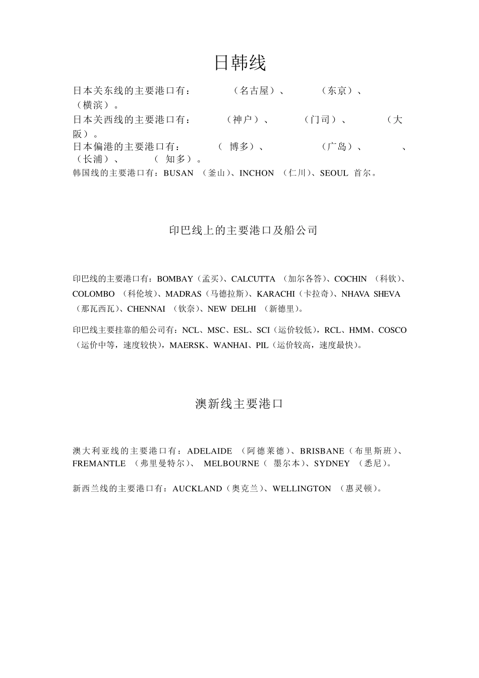 世界各大航线主要港口_第1页