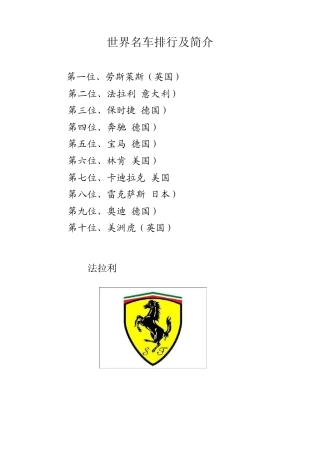 世界名车排行及简介