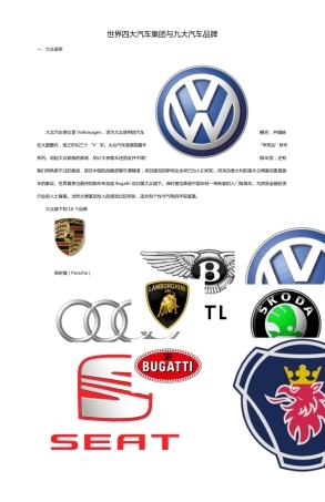 世界四大汽车集团与九大汽车品牌