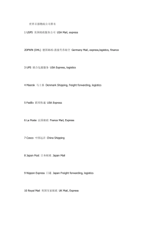 世界百强物流公司排名