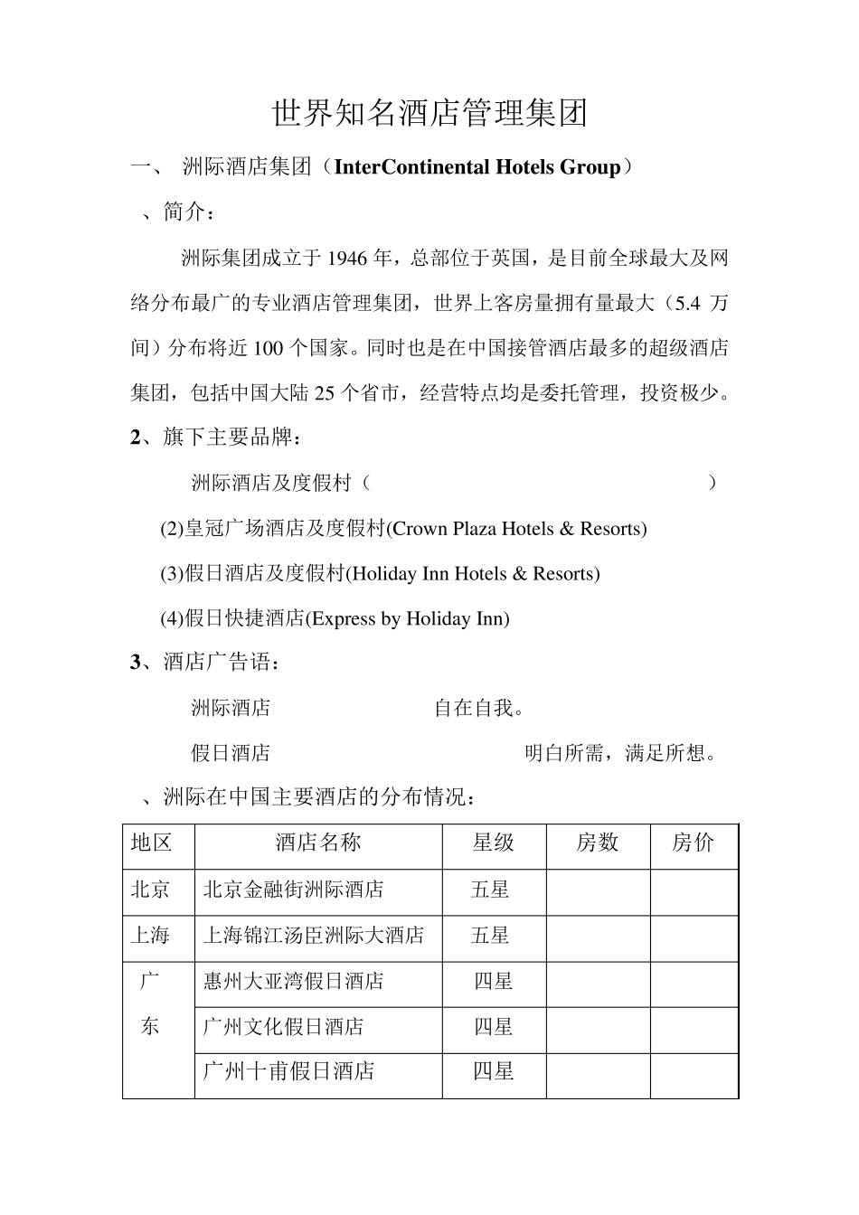 世界知名酒店管理集团基本概况_第1页