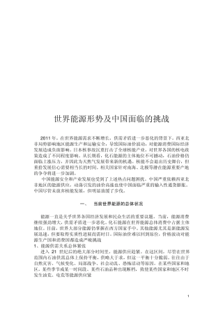 世界能源形势及中国面临的挑战