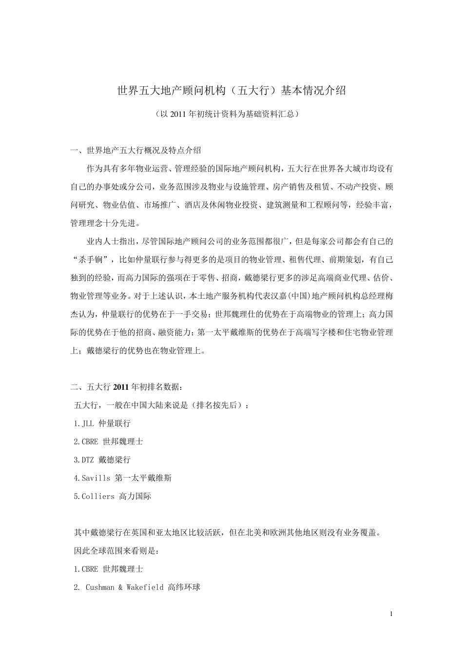 世界顶级物业咨询管理公司(五大行)介绍_第1页