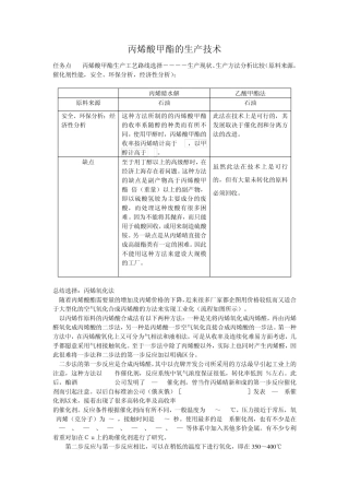 丙烯酸甲酯的生产技术