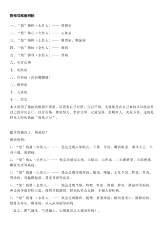 业障病、因果病对照表