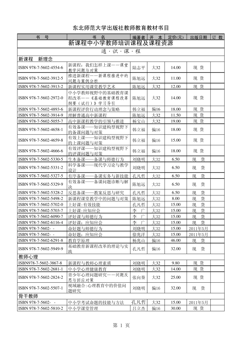 东北师范大学出版社教师教育教材书目_第1页