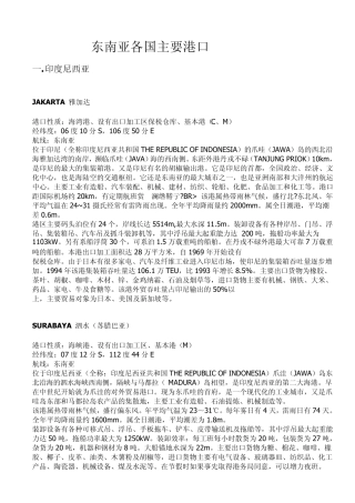 东南亚各国主要港口
