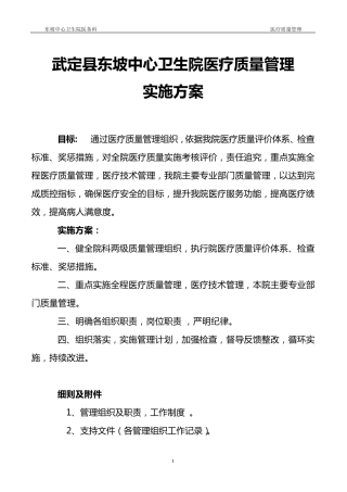 东坡中心卫生院医疗质量管理方案