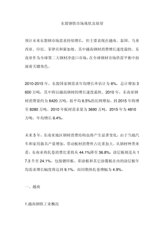 东盟钢铁市场现状及展望